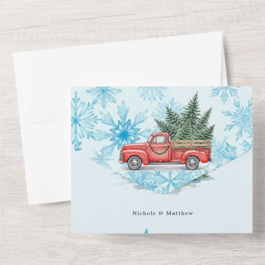 Rustieke Winter Wedding Truck Wedding All In One Uitnodiging (Achterkant)