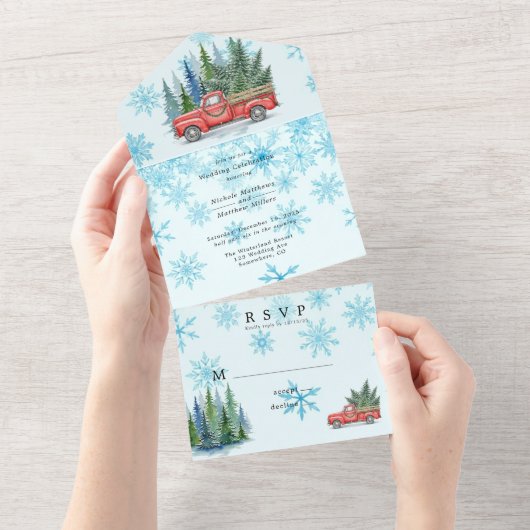Rustieke Winter Wedding Truck Wedding All In One Uitnodiging (Afscheurbaar)