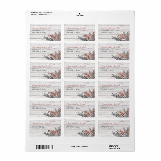 Rustieke Winter witgewassen hout bruiloft Etiket (Full Sheet)