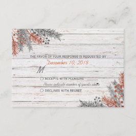Rustieke Winter witgewassen hout bruiloft RSVP Kaartje
