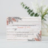 Rustieke Winter witgewassen hout bruiloft RSVP Kaartje (Staand voorkant)