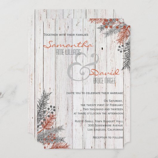 Rustieke winter witgewassen hout bruiloft uitnodig kaart (Voorkant / Achterkant)