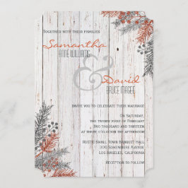 Rustieke winter witgewassen hout bruiloft uitnodig kaart
