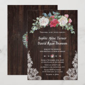 Rustieke Winter Witte Rode Bloemen Hout Lace Weddi Kaart (Voorkant / Achterkant)