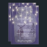 Rustieke Winter Wonderland Lights Chalkboard Weddi Kaart<br><div class="desc">Elegante chique winterbruiloft stijlvolle uitnodiging sjabloon op donker paarse marineblauw / indigo krijtbord met een grote doorzichtige metselaar pot met een rendier, dennenbomen en verticale steken of twinkle lichten. Vul uw informatie in de spots in, U kunt ervoor kiezen om het verder aan te passen door lettertypen en kleuren van...</div>