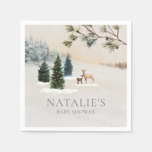 Rustieke Winter Woodland Baby shower papieren serv Servet (Voorkant)
