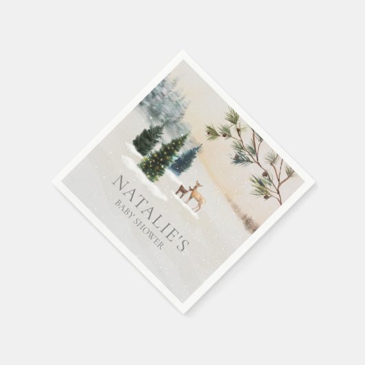 Rustieke Winter Woodland Baby shower papieren serv Servet (Hoek)