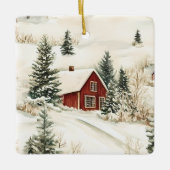 Rustieke Winter Woodland Cabin Kerstmis Keramisch Ornament (Voorkant)
