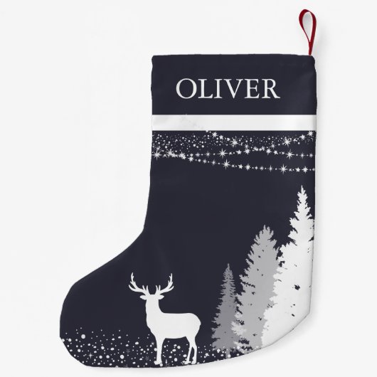 Rustieke Winter Woodland Herten Gepersonaliseerd M Kleine Kerstsok (Achterkant)