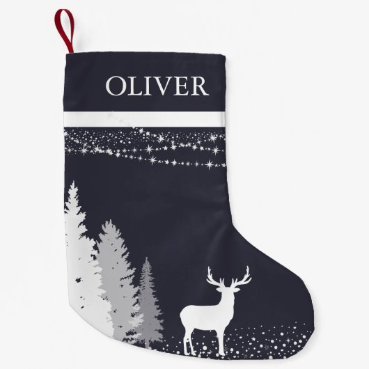 Rustieke Winter Woodland Herten Gepersonaliseerd M Kleine Kerstsok (Voorkant)