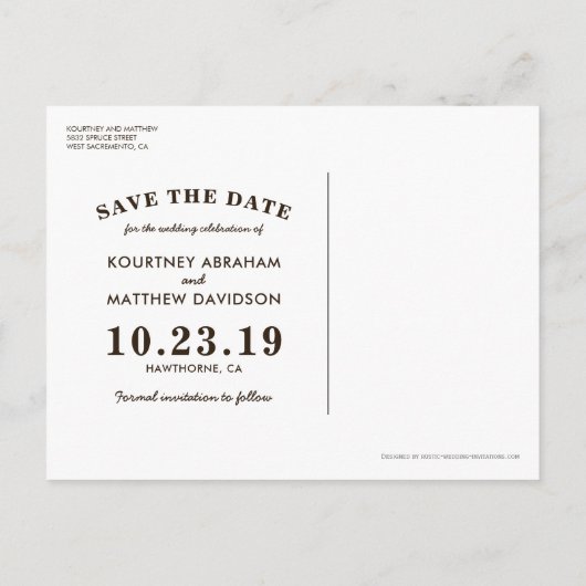 Rustieke Winter Woodland Tree Save the Date Aankondigingskaart (Achterkant)