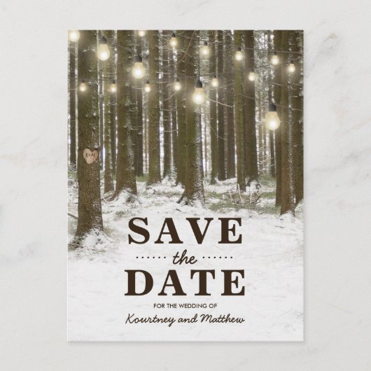 Rustieke Winter Woodland Tree Save the Date Aankondigingskaart (Voorkant)