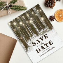 Rustieke Winter Woodland Tree Save the Date