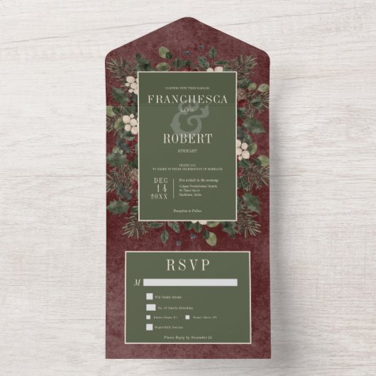 Rustieke winterbessen & den Bourgogne Twee diners All In One Uitnodiging (Binnen)