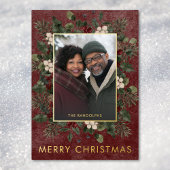 Rustieke winterbessen & dennen Bourgogne Kerstmis Folie Feestdagenkaart