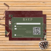 Rustieke winterbessen & dennen Bourgogne QR-code RSVP Kaartje