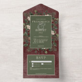 Rustieke winterbessen & dennen Bourgondië Details All In One Uitnodiging (Binnen)