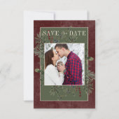 Rustieke winterbessen & dennen Bourgondië Save The Date (Voorkant)