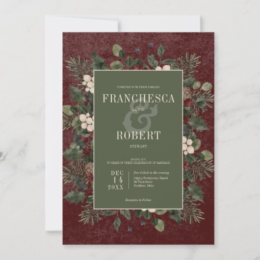 Rustieke winterbessen & dennen Bourgondische bruil Kaart (Voorkant)