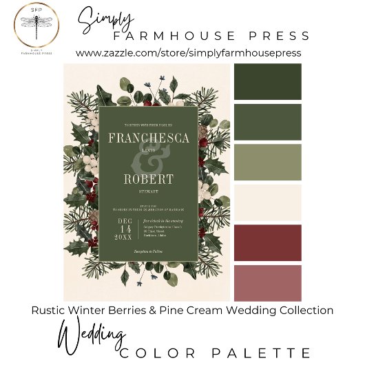 Rustieke winterbessen & dennenappel bruiloft kaart