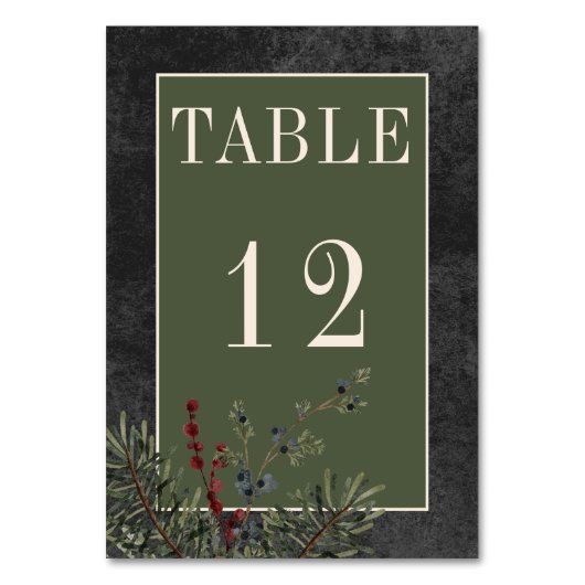 Rustieke winterbessen & dennenzwart bruiloft kaart (Voorkant)