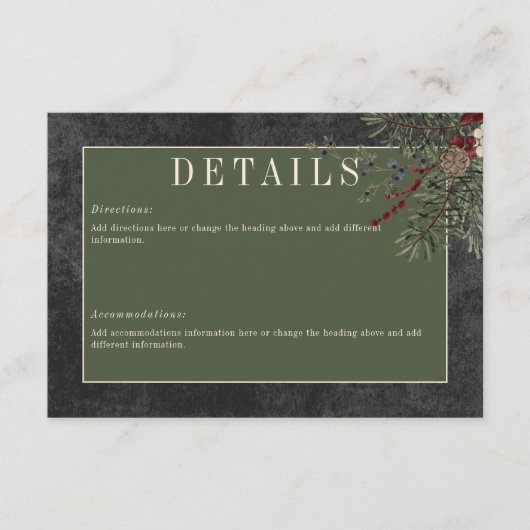 Rustieke winterbessen & dennenzwart Details Informatiekaartje (Voorkant)