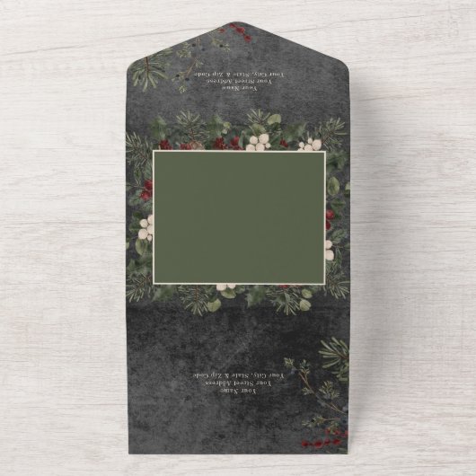 Rustieke winterbessen & dennenzwart Geen diner All In One Uitnodiging (Buitenkant)