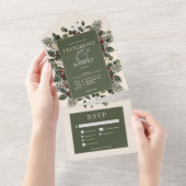 Rustieke winterbessen en dennencrème drie diners all in one uitnodiging (Afscheurbaar)