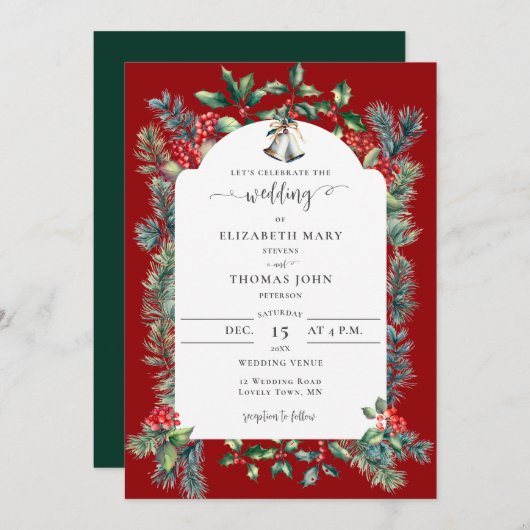 Rustieke winterbessen Lijst Groen Rood Bruiloft Kaart (Voorkant / Achterkant)