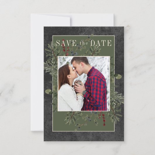 Rustieke winterbessen & Pine Black Save The Date (Voorkant)