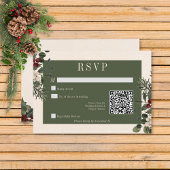 Rustieke winterbessen & Pine Cream QR-code bruilof RSVP Kaartje