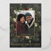 Rustieke winterbessen Zwarte kerstgroeten Folie Feestdagenkaart (Voorkant)