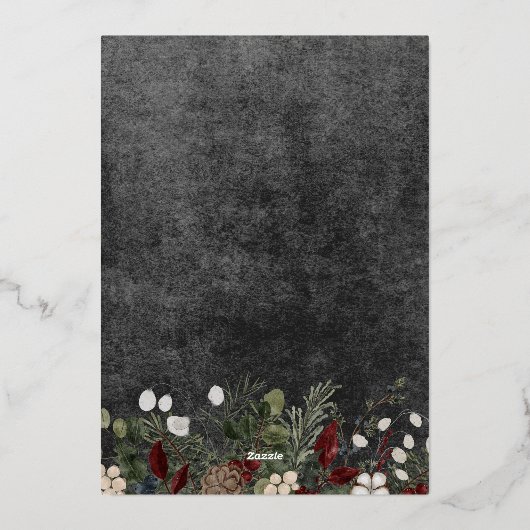 Rustieke winterbessen Zwarte kerstgroeten Folie Feestdagenkaart (Achterkant)