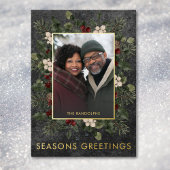 Rustieke winterbessen Zwarte kerstgroeten Folie Feestdagenkaart