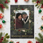 Rustieke winterbessen Zwarte kerstgroeten Folie Feestdagenkaart