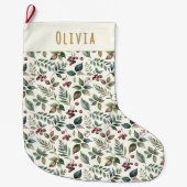 Rustieke winterbladeren en bessen gepersonaliseerd grote kerstsok (Voorkant)