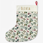Rustieke winterbladeren en bessen gepersonaliseerd grote kerstsok (Achterkant)