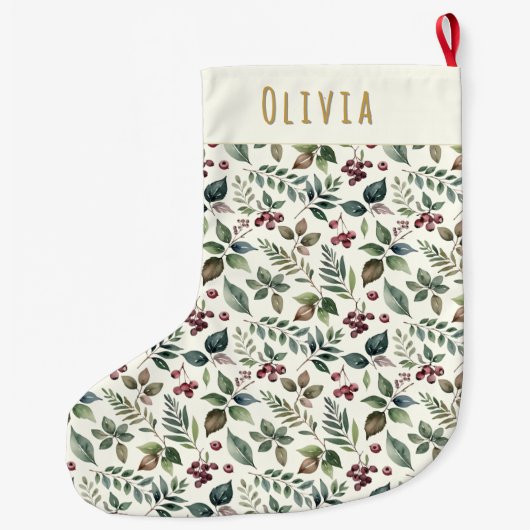 Rustieke winterbladeren en bessen gepersonaliseerd grote kerstsok (Achterkant)