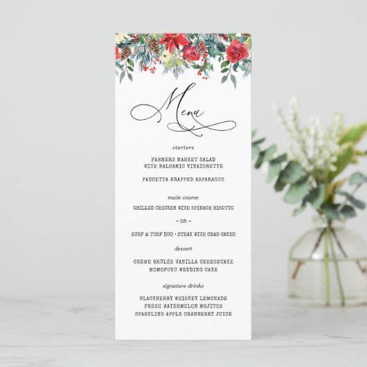 Rustieke winterbloemen | Modern huwelijksmenu Menu (Staand voorkant)