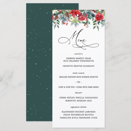 Rustieke Winterbloemen | Modern Trouwmenu Menu (Voorkant / Achterkant)