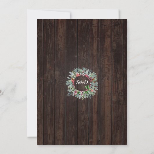 Rustieke Winterboeket Gingham Strik Houten Bruilof Kaart