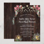 Rustieke Winterboeket Gingham Strik Houten Bruilof Kaart (Voorkant / Achterkant)