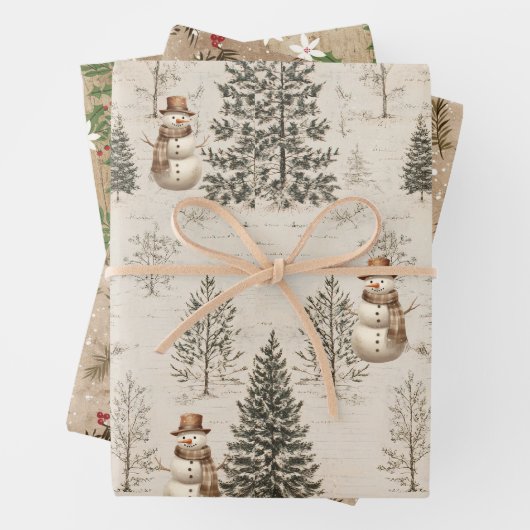 Rustieke winterbomen, botanicals, bloemen, sneeuwp inpakpapier vel (In situ)