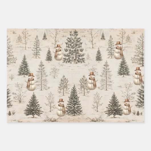 Rustieke winterbomen, botanicals, bloemen, sneeuwp inpakpapier vel (Voorkant)