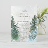 rustieke winterbomen sneeuw bruiloft uitnodiging (Staand voorkant)