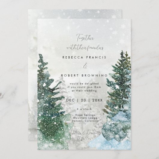 rustieke winterbomen sneeuw bruiloft uitnodiging (Voorkant / Achterkant)