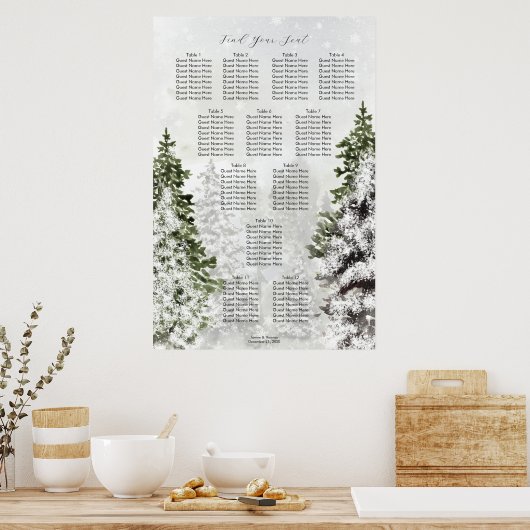 rustieke winterbomen sneeuw bruiloft zitgrafiek poster (Keuken)