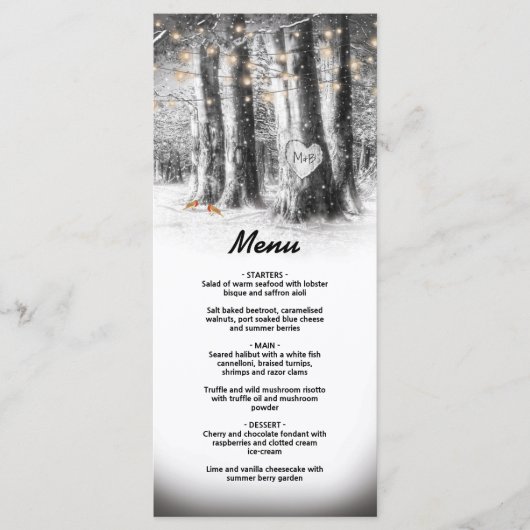 Rustieke Winterboom- en Slingerlicht Feestmenu Menu (Voorkant)