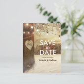 Rustieke winterboom twinkellichtjes Save the Date Aankondigingskaart (Staand voorkant)