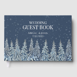 Rustieke Winterbos Huwelijk in Marineblauw Gastenboek
